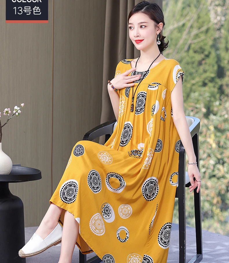 New Fashion Hot Arrival Casual 2026 Summer Dress Print Loose O-Neck Cotton Women Clothing Dresses Plus Size