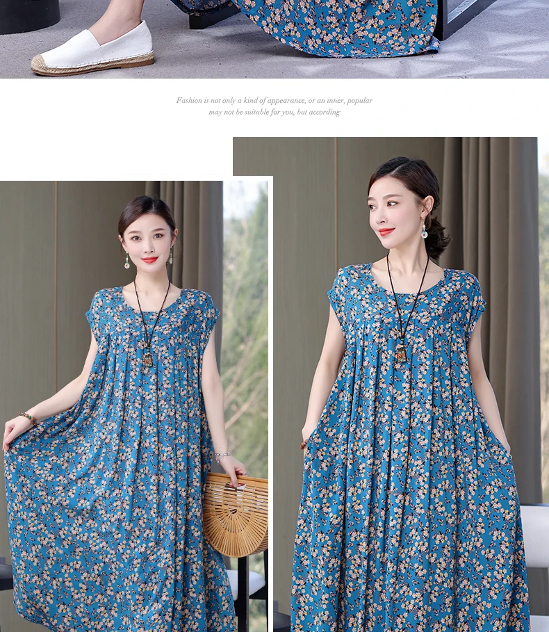 New Fashion Hot Arrival Casual 2026 Summer Dress Print Loose O-Neck Cotton Women Clothing Dresses Plus Size