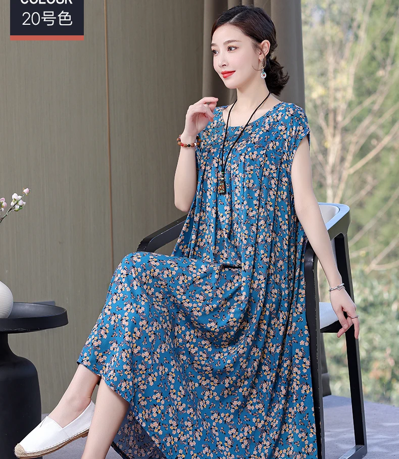 New Fashion Hot Arrival Casual 2026 Summer Dress Print Loose O-Neck Cotton Women Clothing Dresses Plus Size