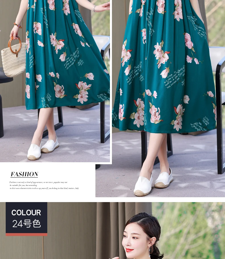 New Fashion Hot Arrival Casual 2026 Summer Dress Print Loose O-Neck Cotton Women Clothing Dresses Plus Size