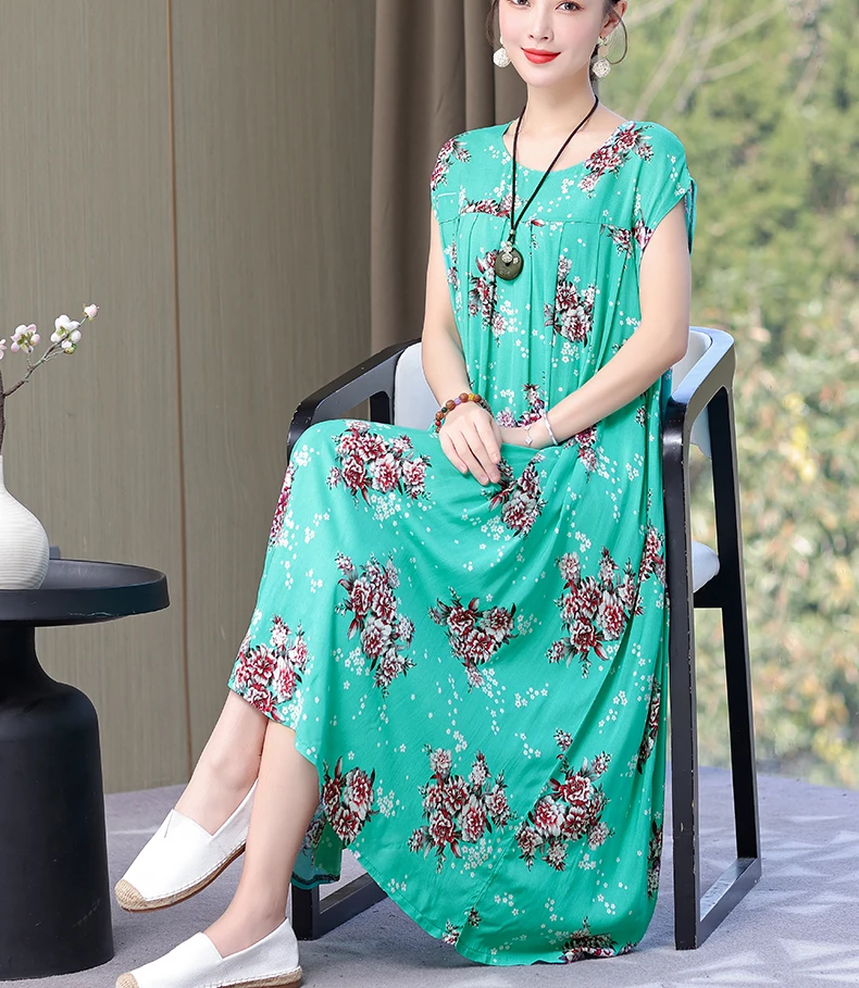 New Fashion Hot Arrival Casual 2026 Summer Dress Print Loose O-Neck Cotton Women Clothing Dresses Plus Size