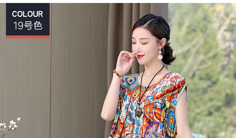 New Fashion Hot Arrival Casual 2026 Summer Dress Print Loose O-Neck Cotton Women Clothing Dresses Plus Size