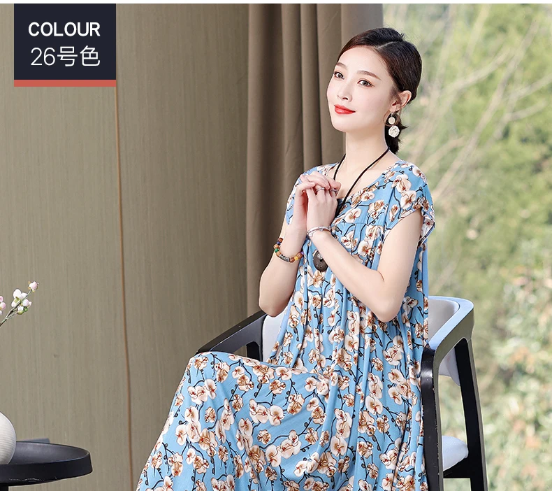 New Fashion Hot Arrival Casual 2026 Summer Dress Print Loose O-Neck Cotton Women Clothing Dresses Plus Size