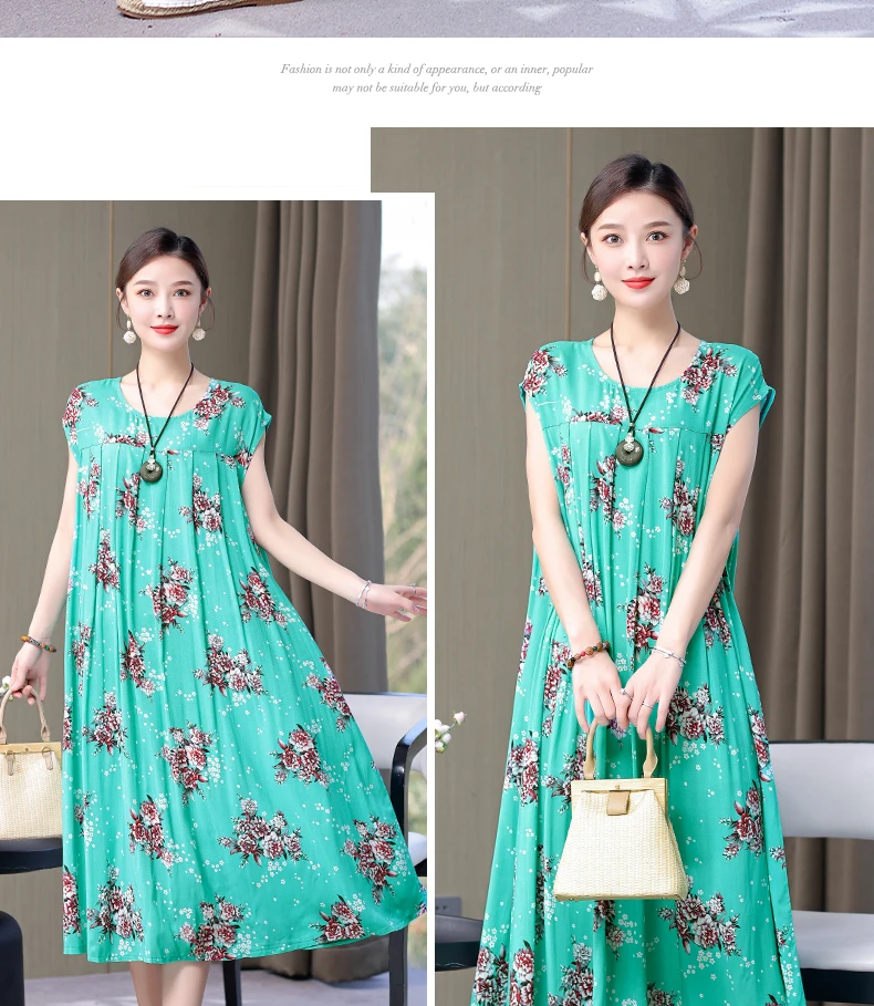 New Fashion Hot Arrival Casual 2026 Summer Dress Print Loose O-Neck Cotton Women Clothing Dresses Plus Size