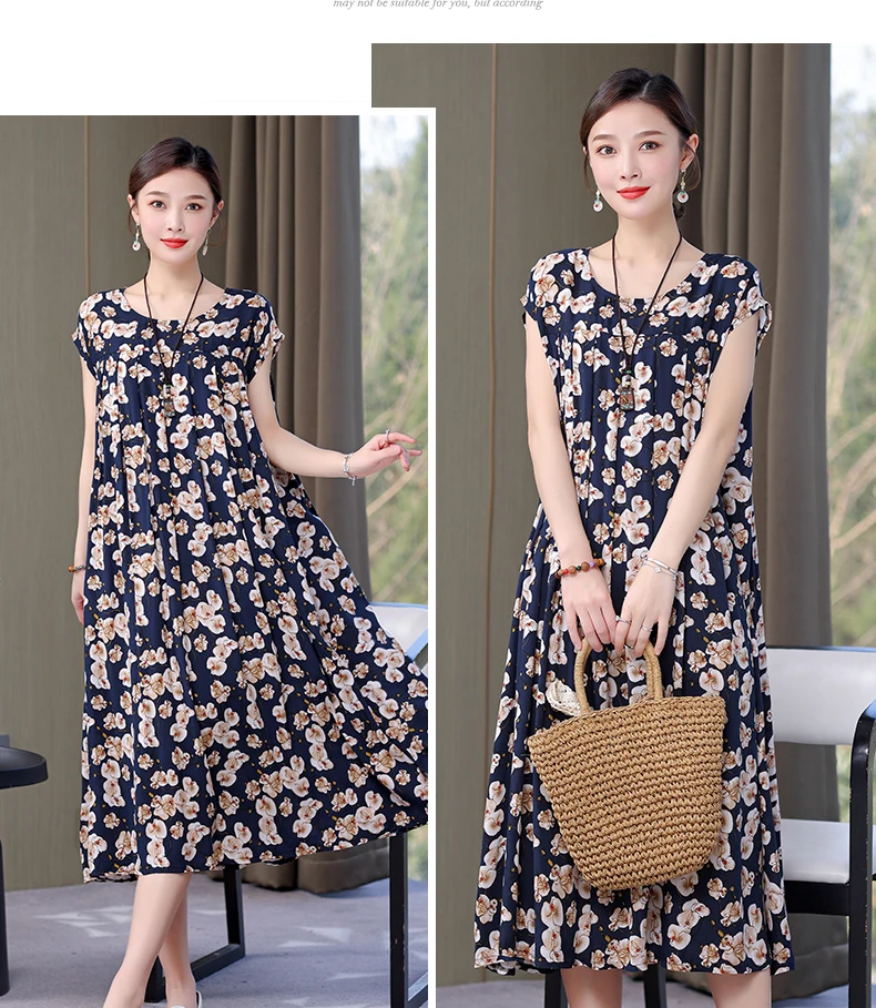 New Fashion Hot Arrival Casual 2026 Summer Dress Print Loose O-Neck Cotton Women Clothing Dresses Plus Size