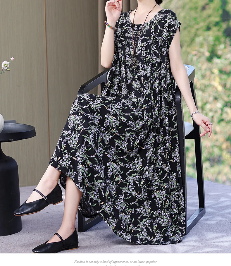 New Fashion Hot Arrival Casual 2026 Summer Dress Print Loose O-Neck Cotton Women Clothing Dresses Plus Size