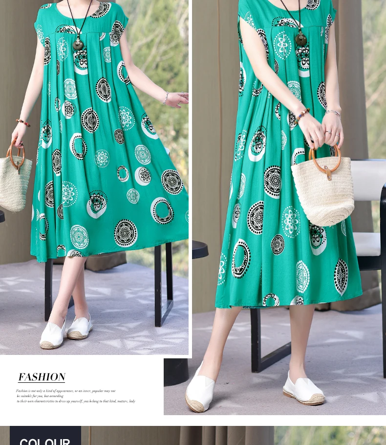 New Fashion Hot Arrival Casual 2026 Summer Dress Print Loose O-Neck Cotton Women Clothing Dresses Plus Size