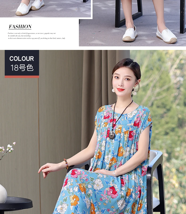 New Fashion Hot Arrival Casual 2026 Summer Dress Print Loose O-Neck Cotton Women Clothing Dresses Plus Size