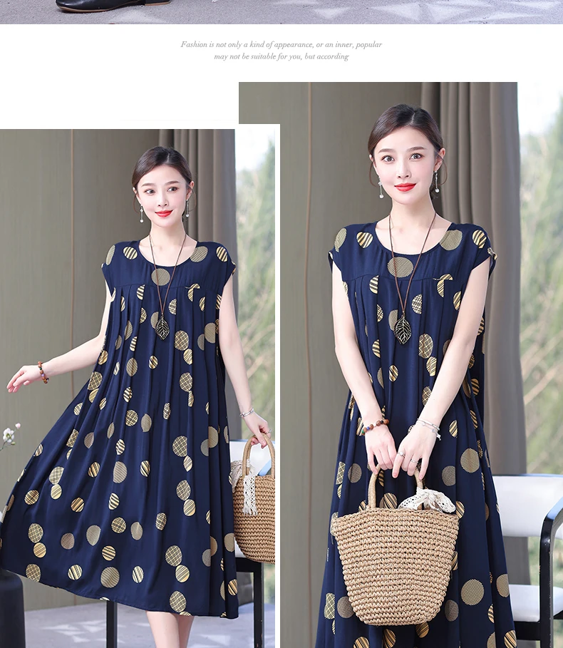 New Fashion Hot Arrival Casual 2026 Summer Dress Print Loose O-Neck Cotton Women Clothing Dresses Plus Size