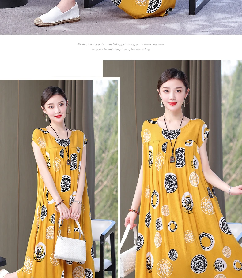 New Fashion Hot Arrival Casual 2026 Summer Dress Print Loose O-Neck Cotton Women Clothing Dresses Plus Size