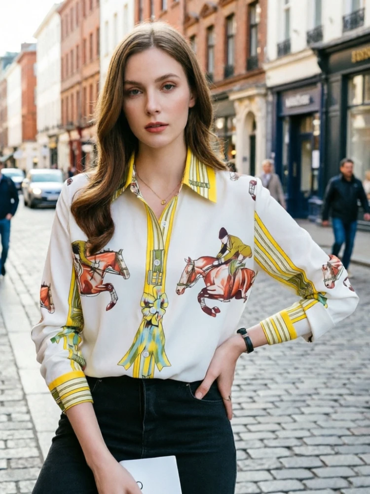 New Spring Women Blouses Fashion elegant ladies printed shirts Long Sleeve Tops Blusas Mujer