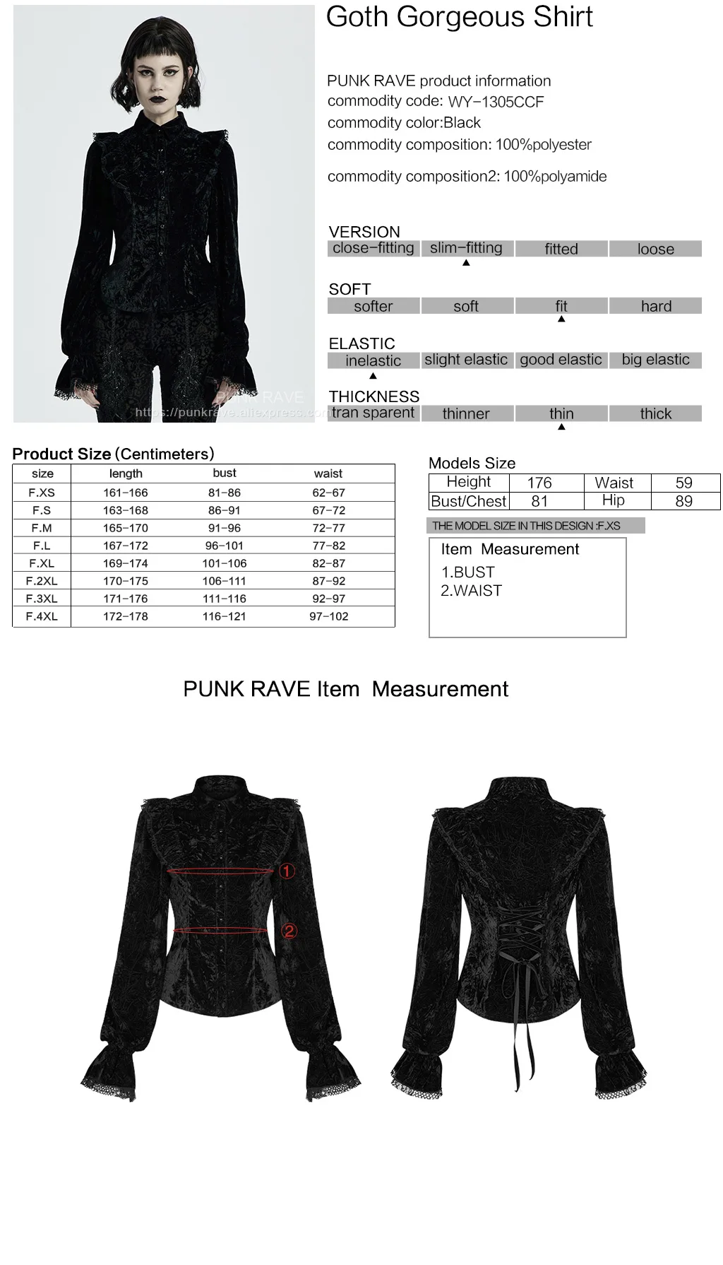 PUNK RAVE Women's Gothic Gorgeous Vintage Ruffles Shirt Printed Velvet Party Dinner Long Sleeve Blouse Slim Tops