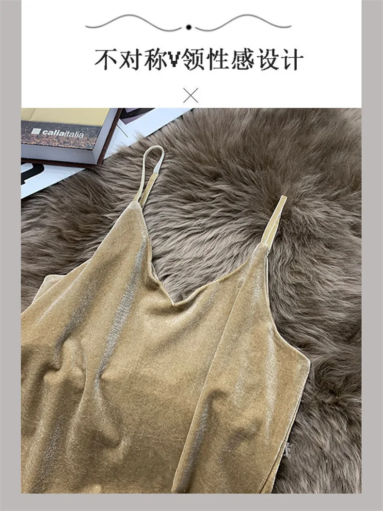 Blusa Mujer Moda Fashion Sexy Women Velour Tank Crop Top Summer Korean Streetwear Gold Velvet Camisole Elegant Vest Plus Size