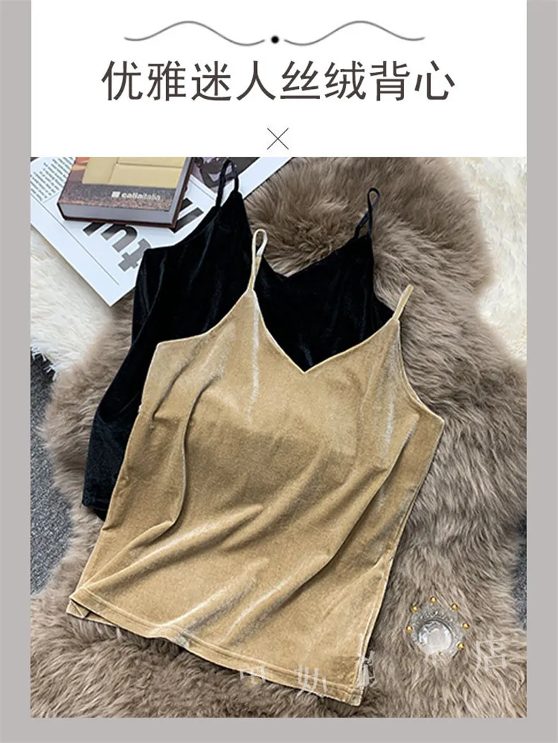Blusa Mujer Moda Fashion Sexy Women Velour Tank Crop Top Summer Korean Streetwear Gold Velvet Camisole Elegant Vest Plus Size