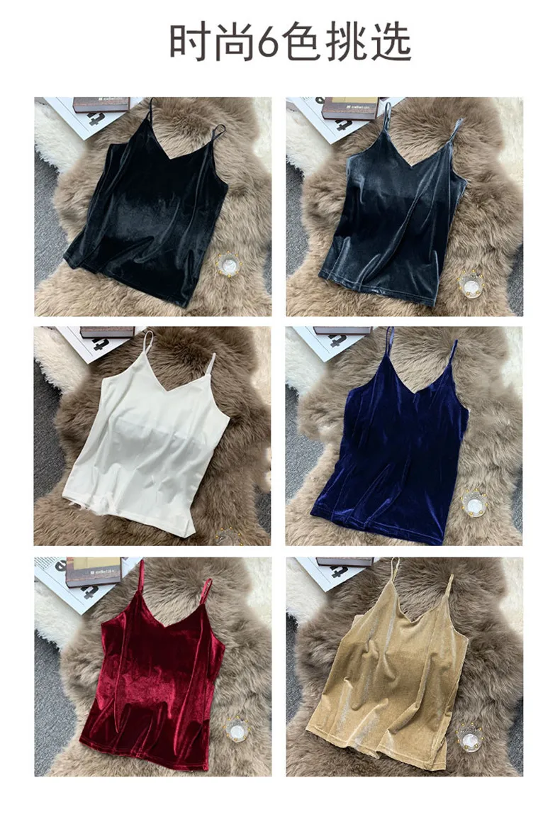 Blusa Mujer Moda Fashion Sexy Women Velour Tank Crop Top Summer Korean Streetwear Gold Velvet Camisole Elegant Vest Plus Size