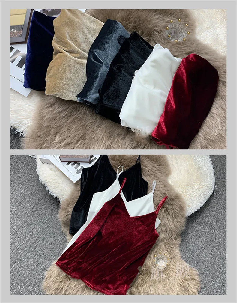 Blusa Mujer Moda Fashion Sexy Women Velour Tank Crop Top Summer Korean Streetwear Gold Velvet Camisole Elegant Vest Plus Size