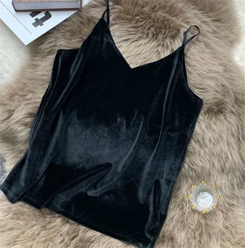 Blusa Mujer Moda Fashion Sexy Women Velour Tank Crop Top Summer Korean Streetwear Gold Velvet Camisole Elegant Vest Plus Size