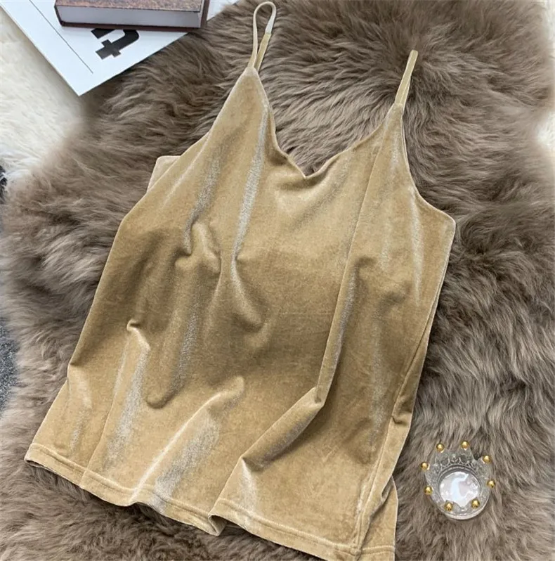Blusa Mujer Moda Fashion Sexy Women Velour Tank Crop Top Summer Korean Streetwear Gold Velvet Camisole Elegant Vest Plus Size