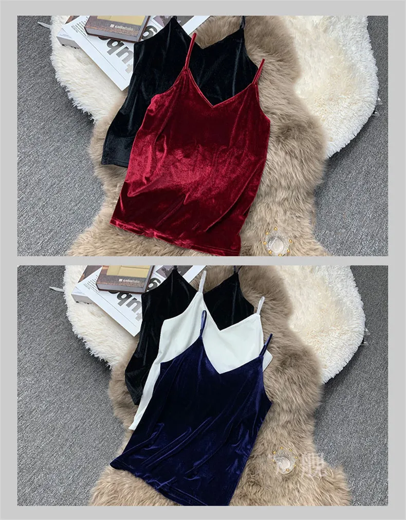 Blusa Mujer Moda Fashion Sexy Women Velour Tank Crop Top Summer Korean Streetwear Gold Velvet Camisole Elegant Vest Plus Size