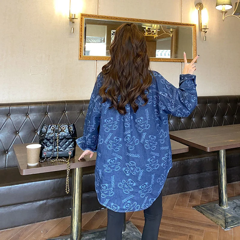 Denim Shirt Women's Korean Version Loose Mid-Length 2022 New Spring Net Red Design Niche Shirt Jacket Ladies Denim Jacket W3167
