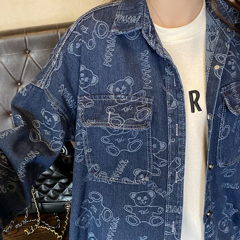 Denim Shirt Women's Korean Version Loose Mid-Length 2022 New Spring Net Red Design Niche Shirt Jacket Ladies Denim Jacket W3167