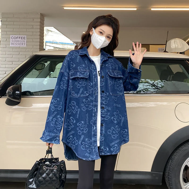Denim Shirt Women's Korean Version Loose Mid-Length 2022 New Spring Net Red Design Niche Shirt Jacket Ladies Denim Jacket W3167