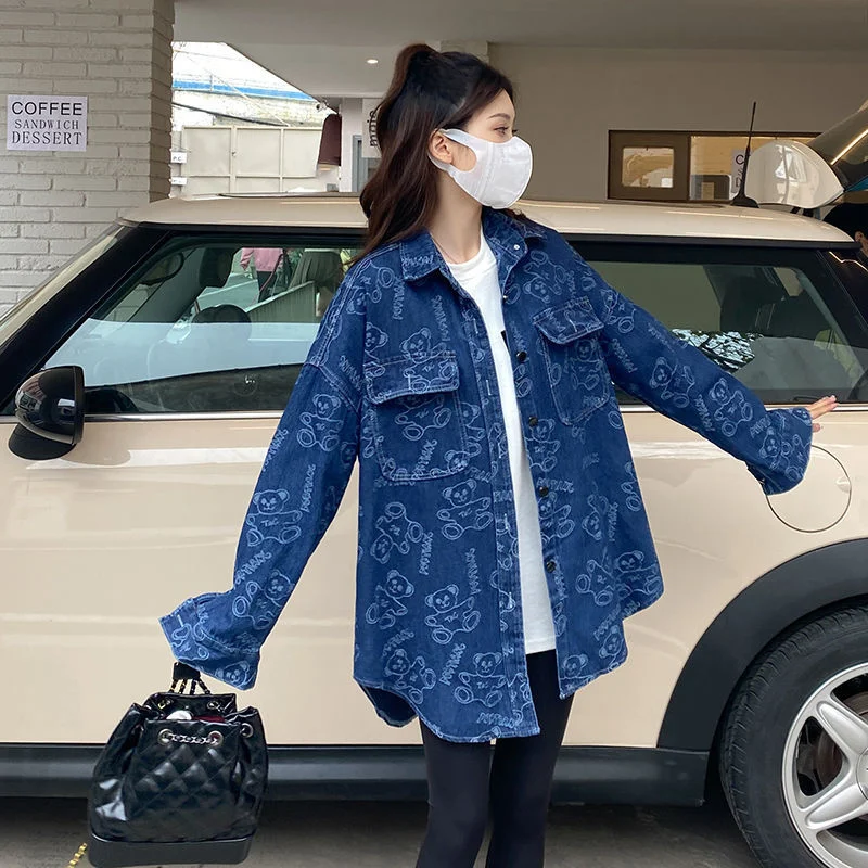 Denim Shirt Women's Korean Version Loose Mid-Length 2022 New Spring Net Red Design Niche Shirt Jacket Ladies Denim Jacket W3167