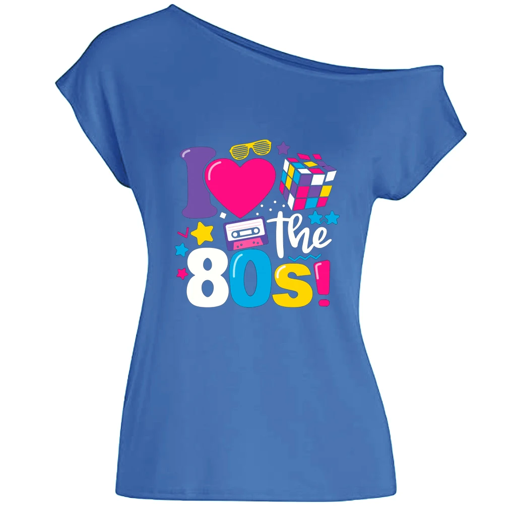 XUANSHOW 2024 Summer I Love the 80s Emotional Element T-shirt Sexy Off Shoulder Tops Short Sleeve Letters Printed Tee Shirt