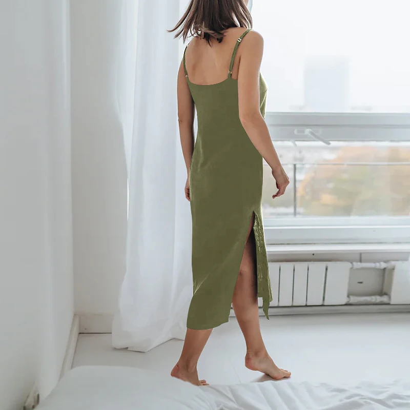 Muslin 100% Cotton Gauze Women'S Dress Sexy Adjustable Strap Sleeveless Open Side Maix Long Dress Summer Comfortable Outfit