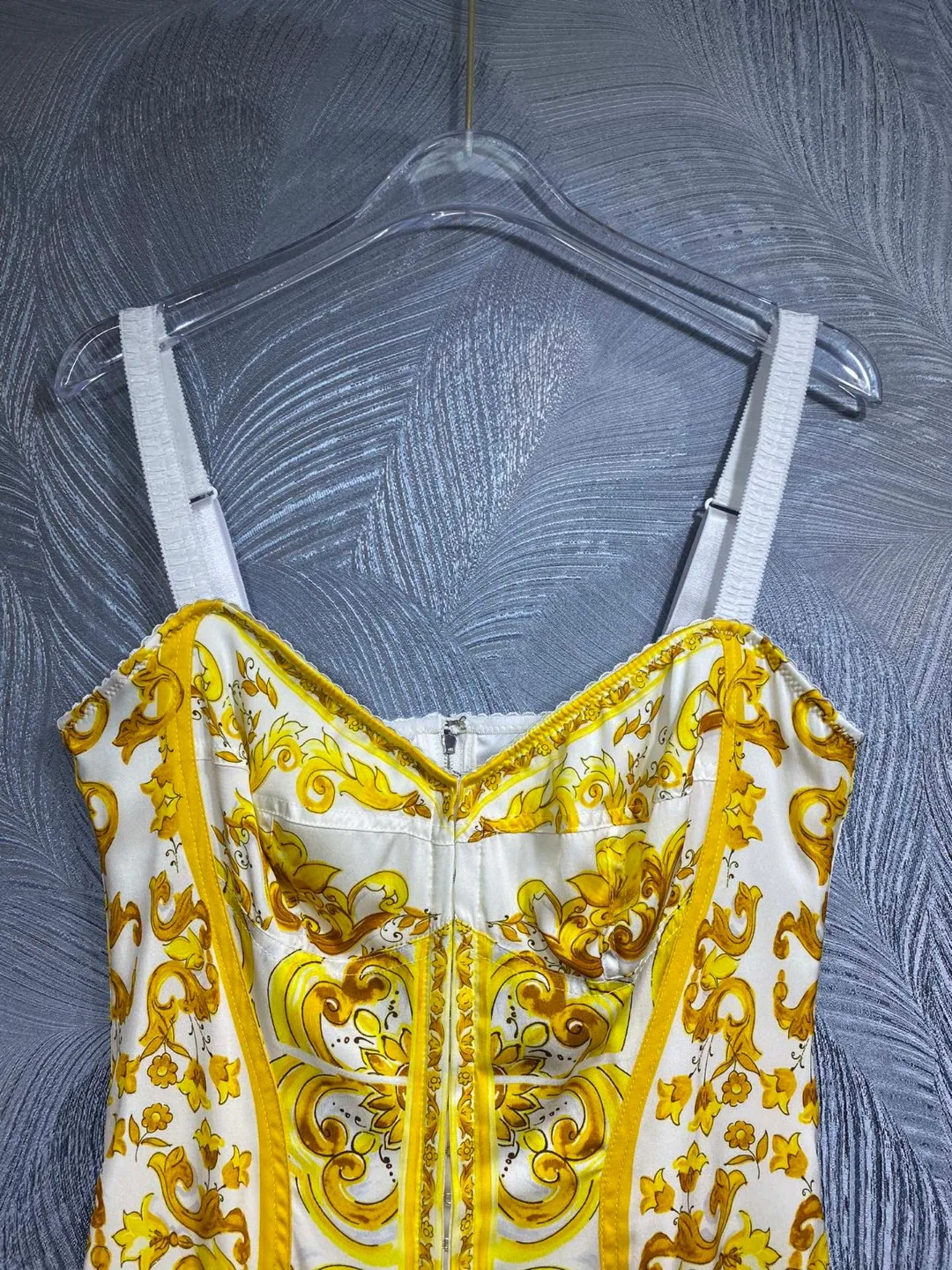 Summer Silk Bustier Midi Dress Women's Elegant Spaghetti Strap Porcelain Print Beach Party Sexy Bodycon Vacation Evening Dress