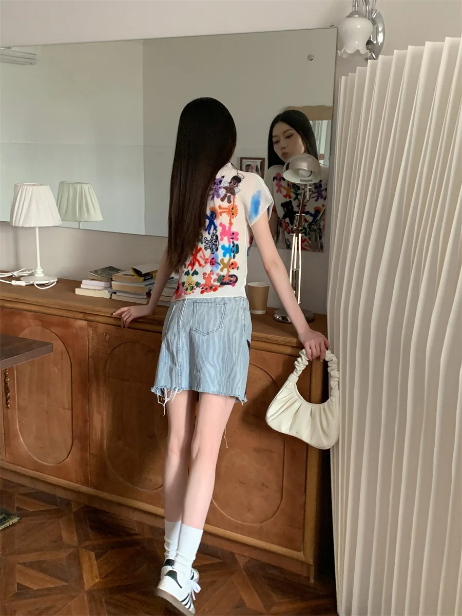 CHEERART Artist Graffiti White Designer Summer Top For Women 2023 Graphic T Shirts Pleated Fashion Tees Crop Top Trendy Clothes