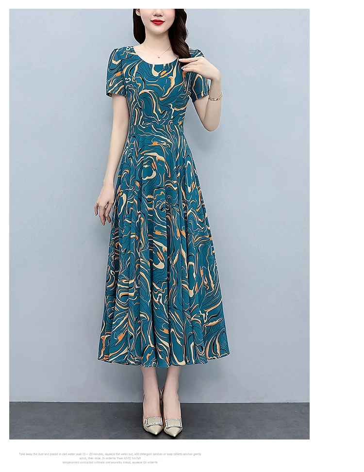 Summer Blue Print Short Sleeve Midi Dress Women Fashion Elegant Casual Holiday Robe 2024 Korean Bodycon Party Evening Long Dress