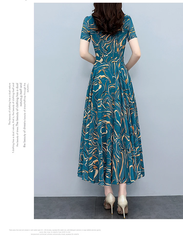 Summer Blue Print Short Sleeve Midi Dress Women Fashion Elegant Casual Holiday Robe 2024 Korean Bodycon Party Evening Long Dress