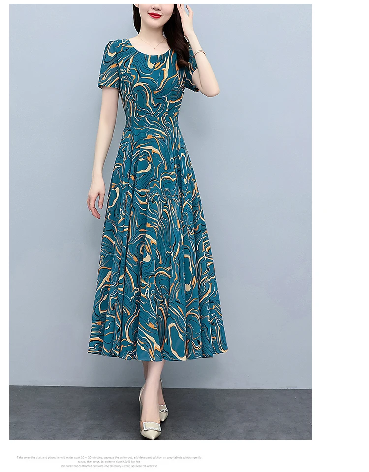 Summer Blue Print Short Sleeve Midi Dress Women Fashion Elegant Casual Holiday Robe 2024 Korean Bodycon Party Evening Long Dress