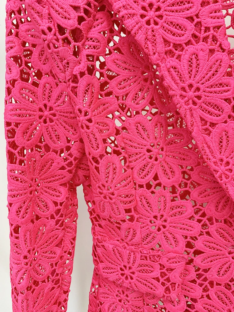 HIGH STREET Newest 2026 Designer Runway Fashion Suit Set Women's Single Button Guipure Lace Blazer Pencil Pants Suit 2pcs
