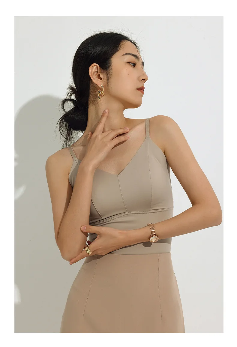 Summer Nylon Solid Color Camisole Women Sexy Beautiful Back Underwear With Chest Pad Seamless Vest Elastic Tight Slim Tank Tops