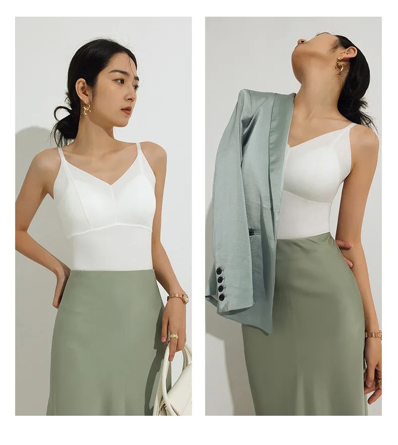 Summer Nylon Solid Color Camisole Women Sexy Beautiful Back Underwear With Chest Pad Seamless Vest Elastic Tight Slim Tank Tops