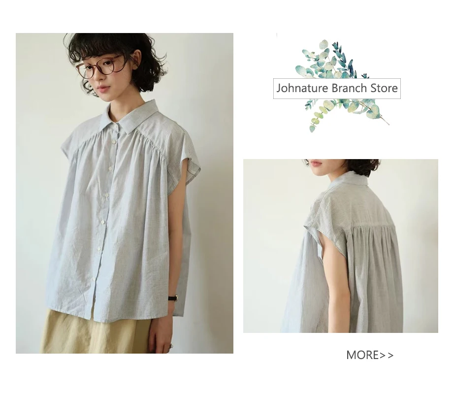 Johnature New Japanese High-quality Linen Blouses Summer Lace Court-style Lantern Sleeves Loose Vintage Shirt Women