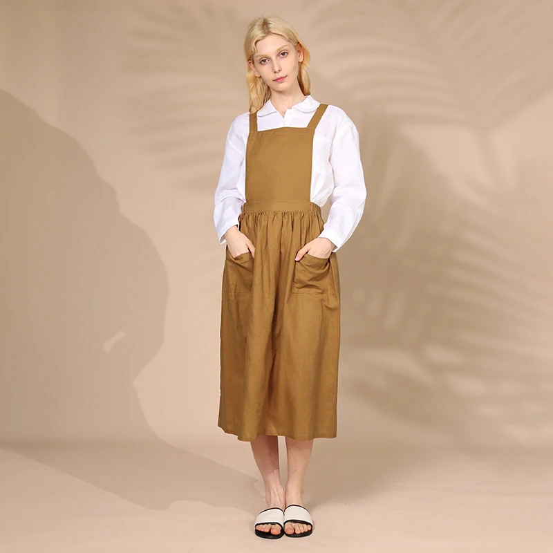Vintage Overall Women's Dress Summer Sundress Casual Square Collar Japanese Korean Midi Dress With Pockes Vestidos Robe Femme