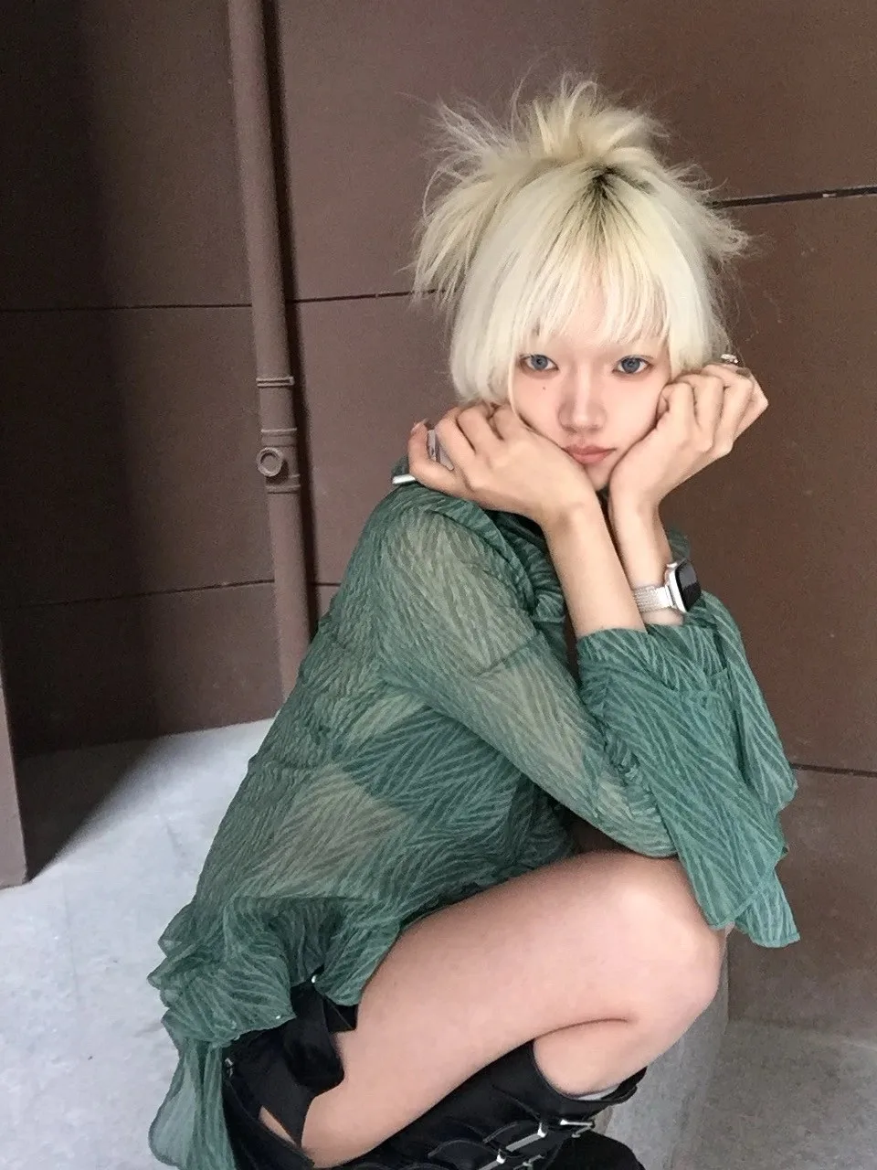 Karrram Japanese Y2k Lace Shirt Vintage 2000s Style Ruffles Blouses Grunge Aesthetics Irregular Green Shirts American Retro 90s
