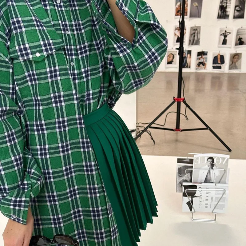 Mumaroho 2023 Autumn Winter Women Vintage Oversized Plaid Shirt Flannel Casual Long Sleeve Loose Fit Blouse Female
