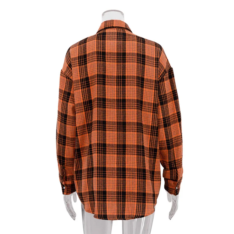 Mumaroho 2023 Autumn Winter Women Vintage Oversized Plaid Shirt Flannel Casual Long Sleeve Loose Fit Blouse Female
