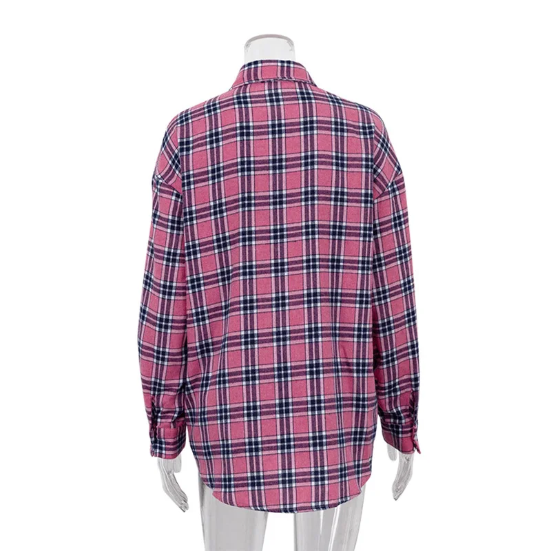 Mumaroho 2023 Autumn Winter Women Vintage Oversized Plaid Shirt Flannel Casual Long Sleeve Loose Fit Blouse Female