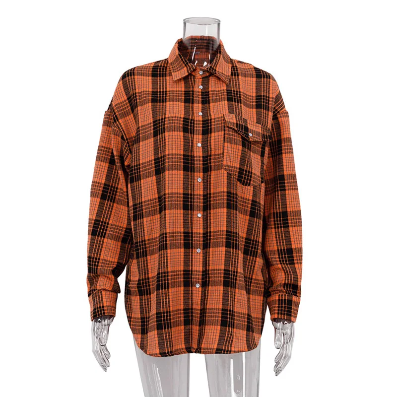 Mumaroho 2023 Autumn Winter Women Vintage Oversized Plaid Shirt Flannel Casual Long Sleeve Loose Fit Blouse Female
