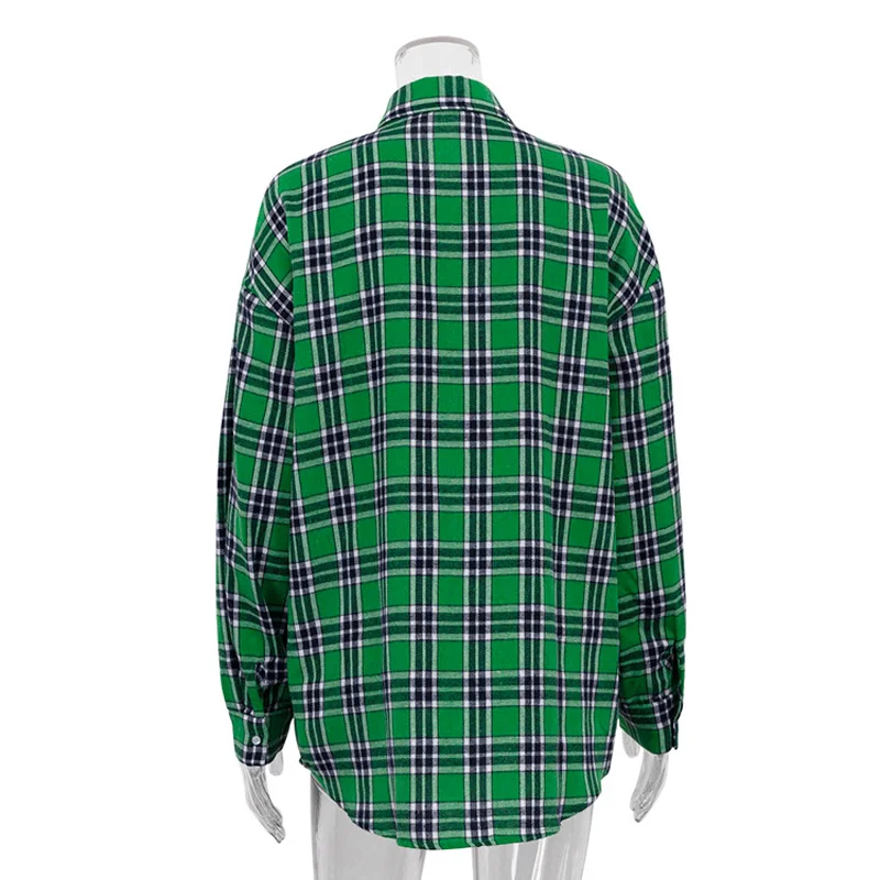 Mumaroho 2023 Autumn Winter Women Vintage Oversized Plaid Shirt Flannel Casual Long Sleeve Loose Fit Blouse Female