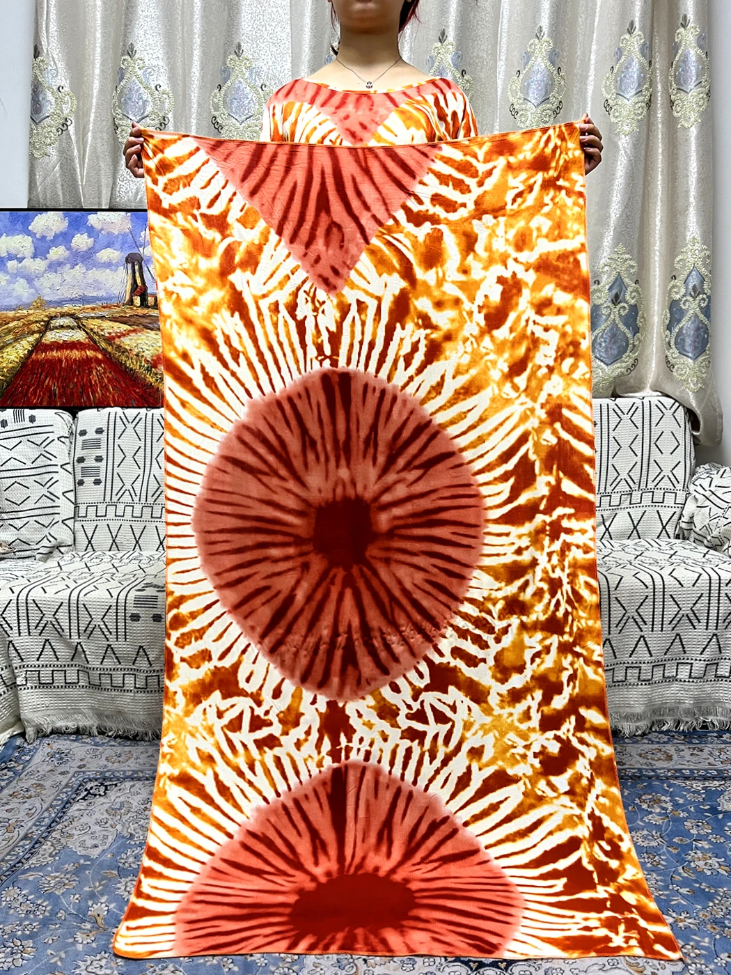 Muslim Cotton Abayas For Women Dubai 2023 Printed Floral Loose Femme Robe African Islam Nigeria Dress With 170x60cm Shawl Scarf