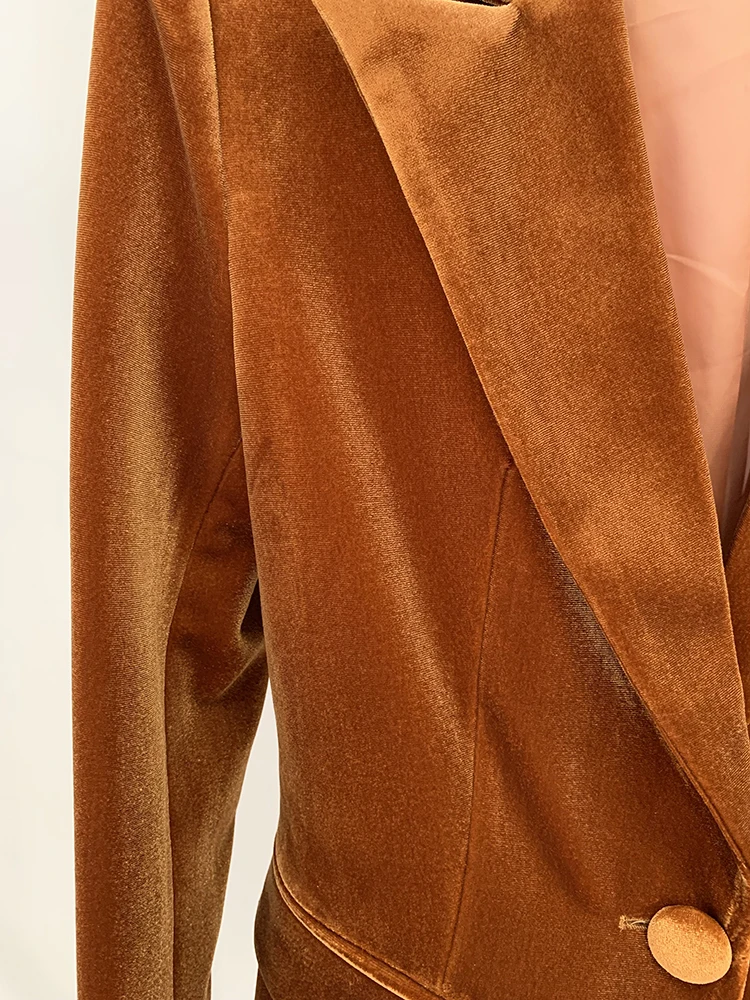 HIGH STREET Newest 2026 F/W Designer Suit Set Women's Single Button Velvet Blazer Flare Pants Set 2pcs