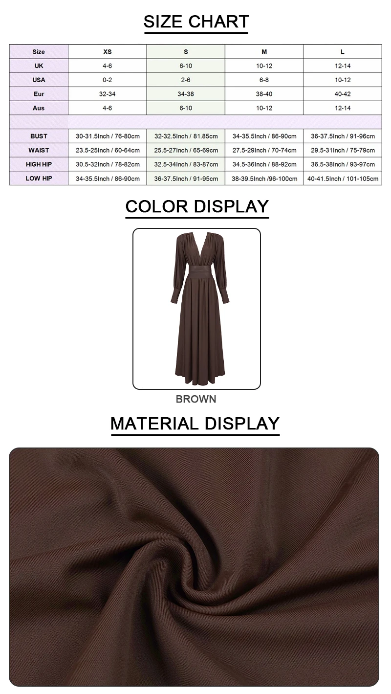 VC 2026 New Fashion Dresses For Women Plunging V Neck High Waist Belt Long Sleeves Wedding Party Dress Brown Gowns