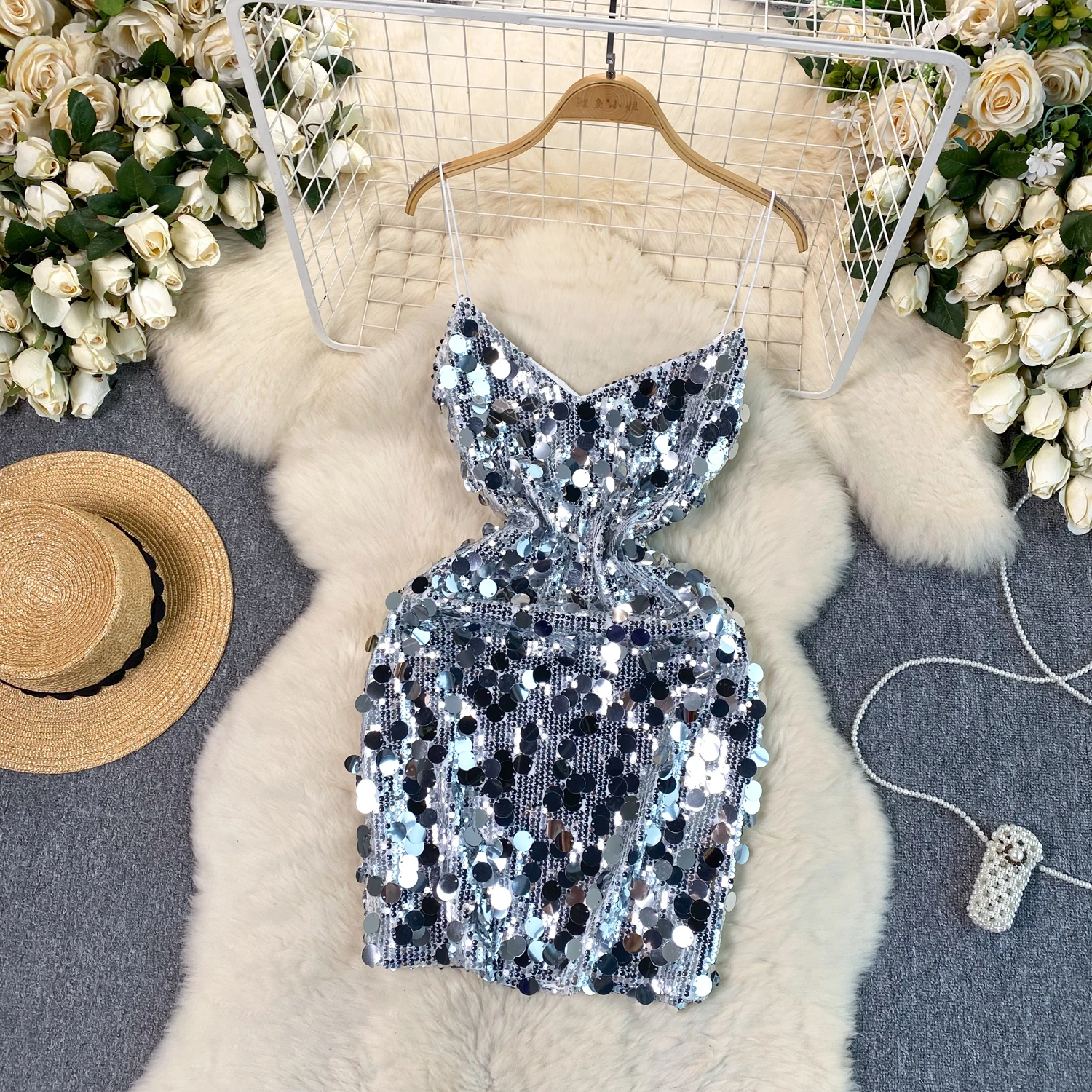 Sexy Sequin velvet slip Dress Chic Vintage Evening Party Club Women Chic elegant Slim Hip Wrap dresses