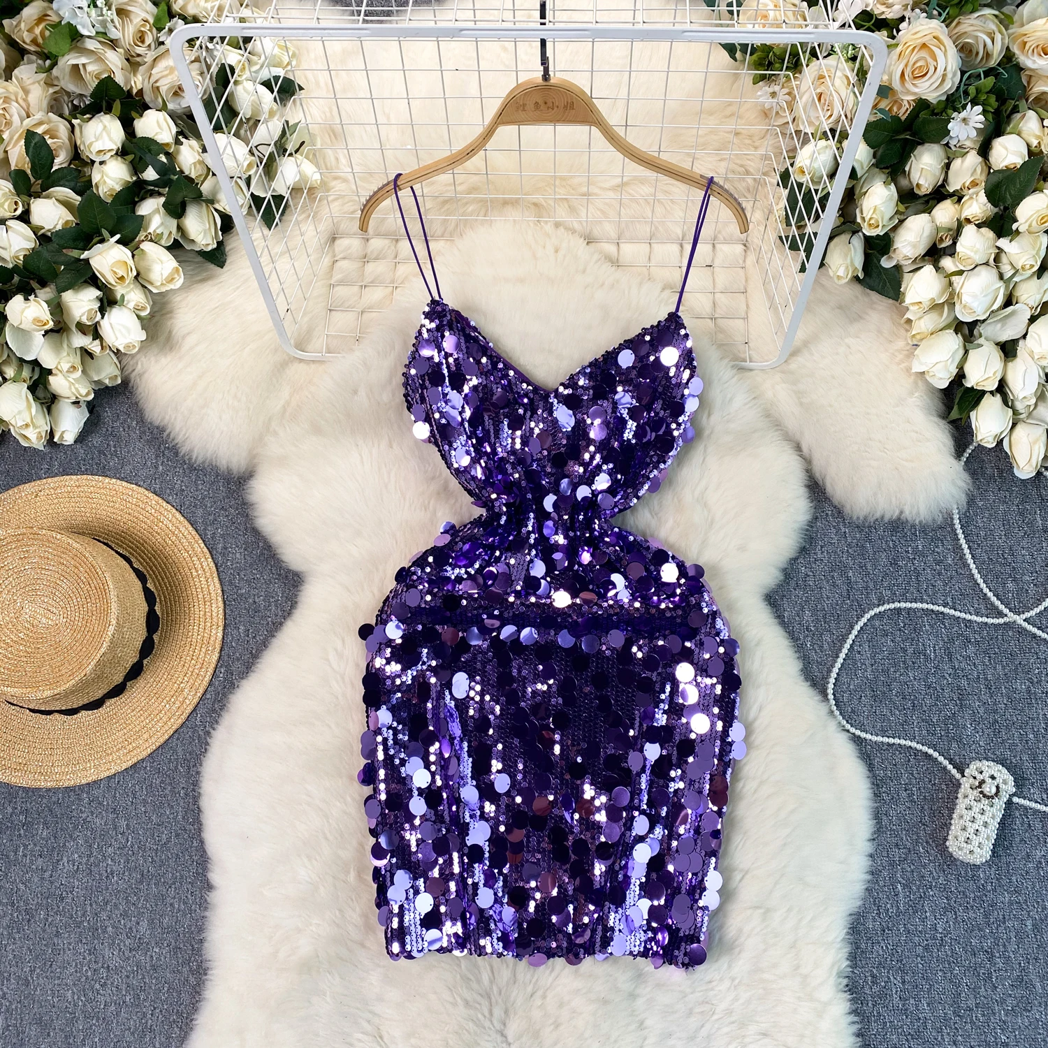 Sexy Sequin velvet slip Dress Chic Vintage Evening Party Club Women Chic elegant Slim Hip Wrap dresses